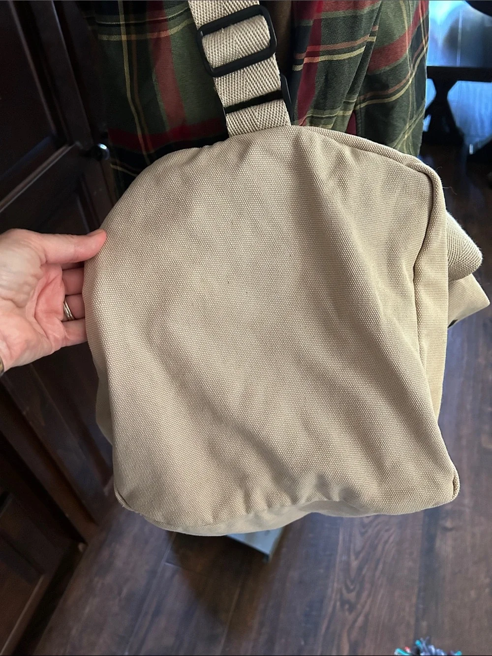 Gant Khaki Beige Canvas Duffel Bag with Embroidered Shield Logo M